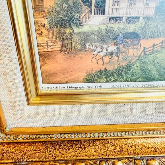 SOLD 1960's Currier & Ives "American Homestead Summer" Framed Lithograph - Picture 6 of 11